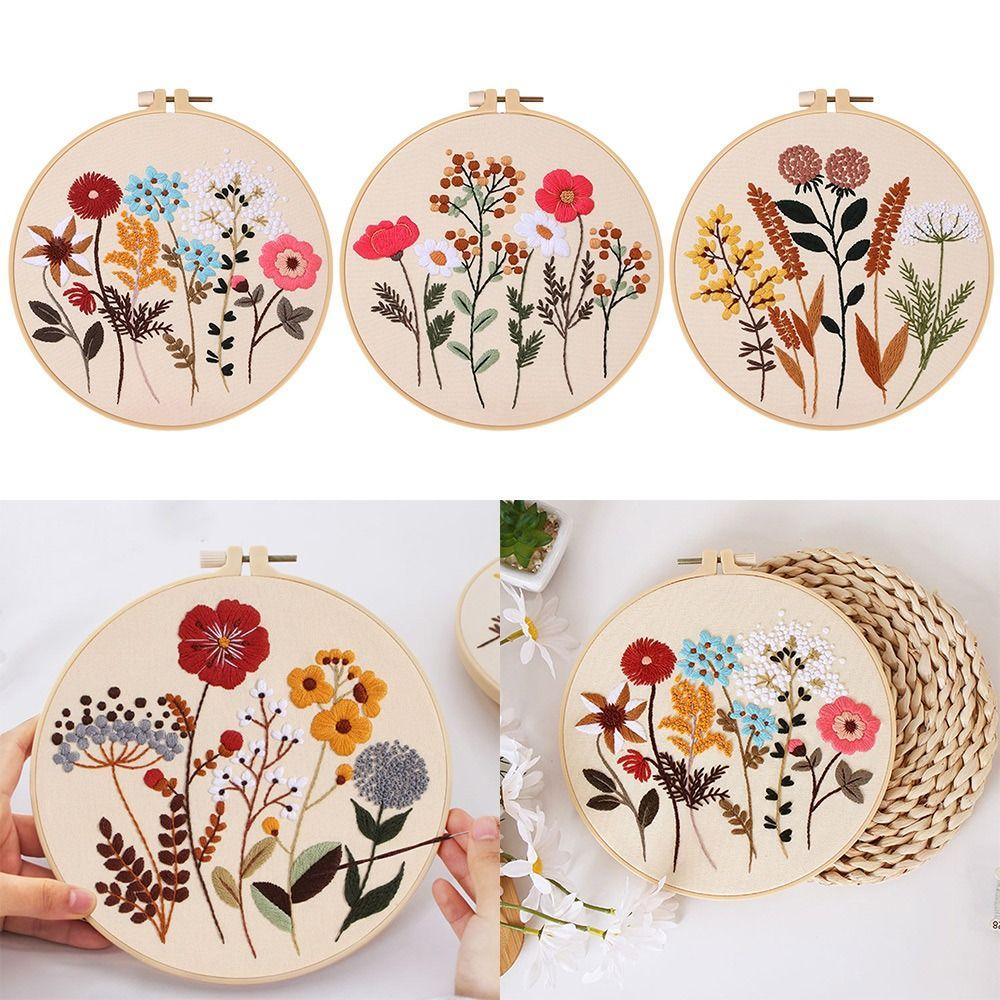 DIY Embroidery Hoops Threads Needlepoint Kit Flower Embroidery Kit Cross Stitch Home Decoration