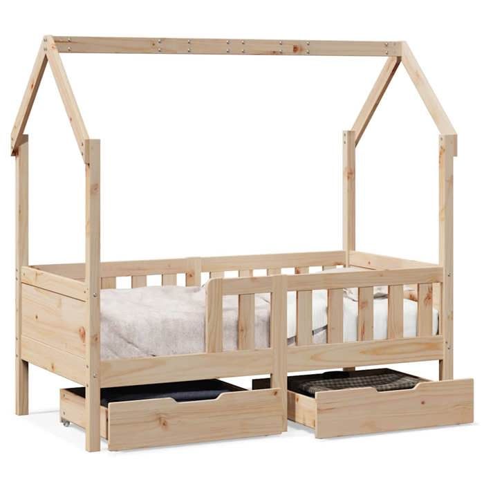VidaXL Cadre de lit pour enfant et tiroirs 80x160cm bois de pin massif, lit pour enfant, lit simple pour enfant, lit maison 3302041
