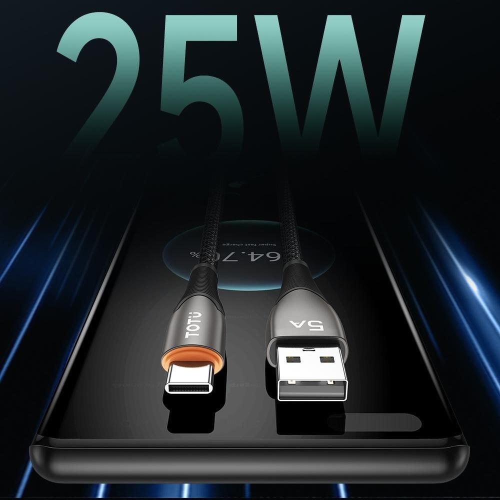 TOTU CB-17-T 120cm USB-A to Type-C Data Cable 25W Smart Auto Disconnect Braided Fast Charging Cord