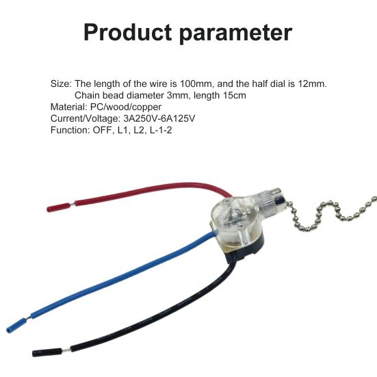 Запасной 3-проводной светильник с бусинами, вентилятор, потолочная цепь, настенный выключатель, шнур
