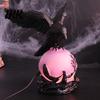 Unique Gothic Gift Crow Lamp, with Purple Light Ball, Resin Halloween Night Light, LED USB Powered Dark Style Statue for Bedroom Living Room
