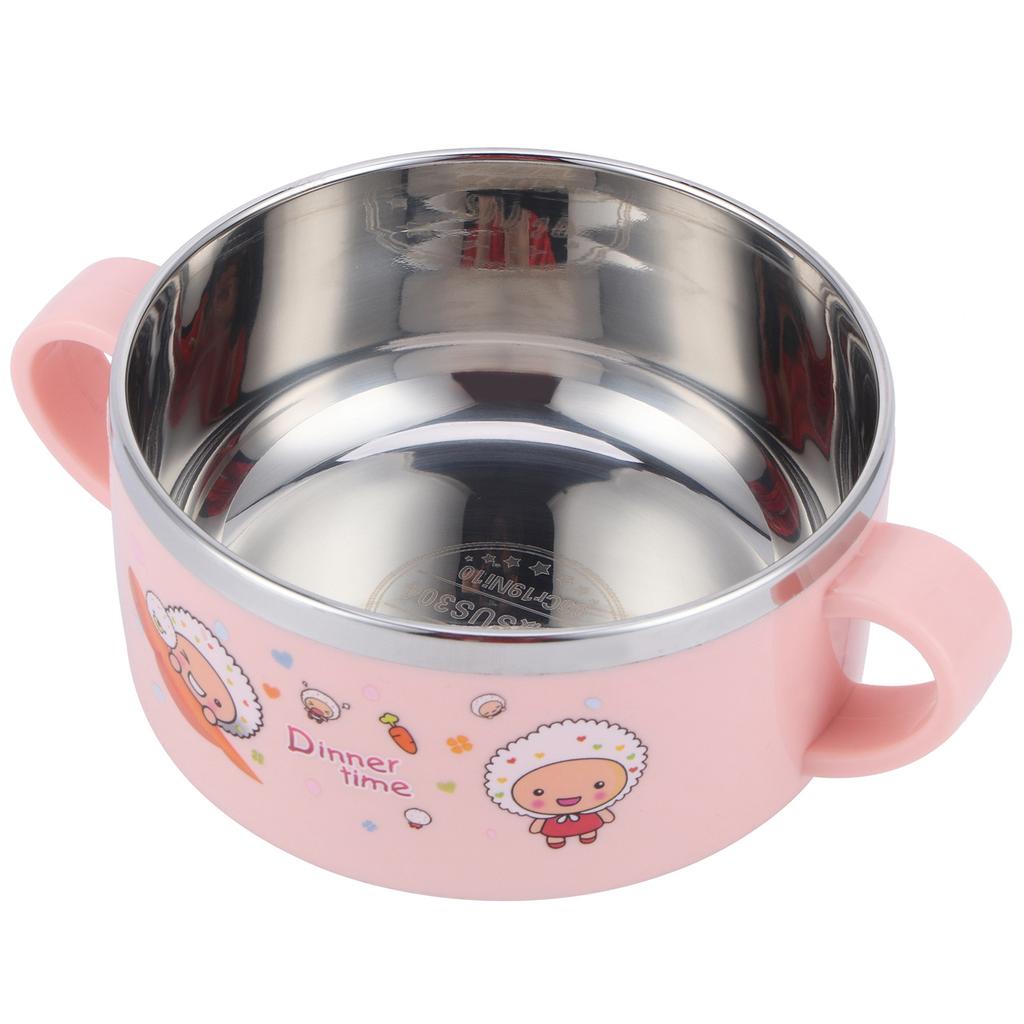 Baby Children Bowl Cartoon 304 Stainless Steel Rice Feeding Bowl with Lid TablewarePink