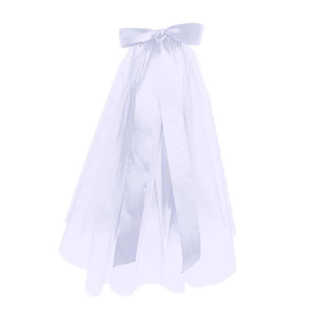 Bridal Lace Veil Women Layered Tulle Bachelorette Party Wedding Veil with Ribbon Bowknot for Wedding Party