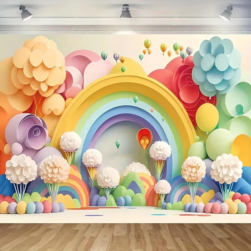 Pink balloons rainbow theme backdrops Photography backdrops Living room decoration photo backdrops