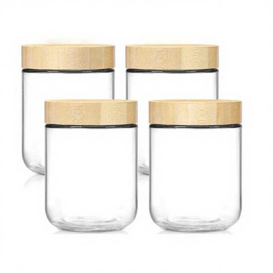 Yousheng 4Pcs/Set Overnight Oats Jars Glass Airtight Jars with Lids Leakproof Meal Prep Containers Reusable Sealed Food Storage Jars for Breakfast