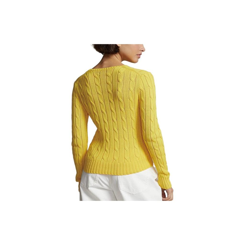 Polo Ralph Lauren FW23 однотонный вязаный свитер с круглым вырезом и длинными рукавами, женский свитер, желтый 211570012041