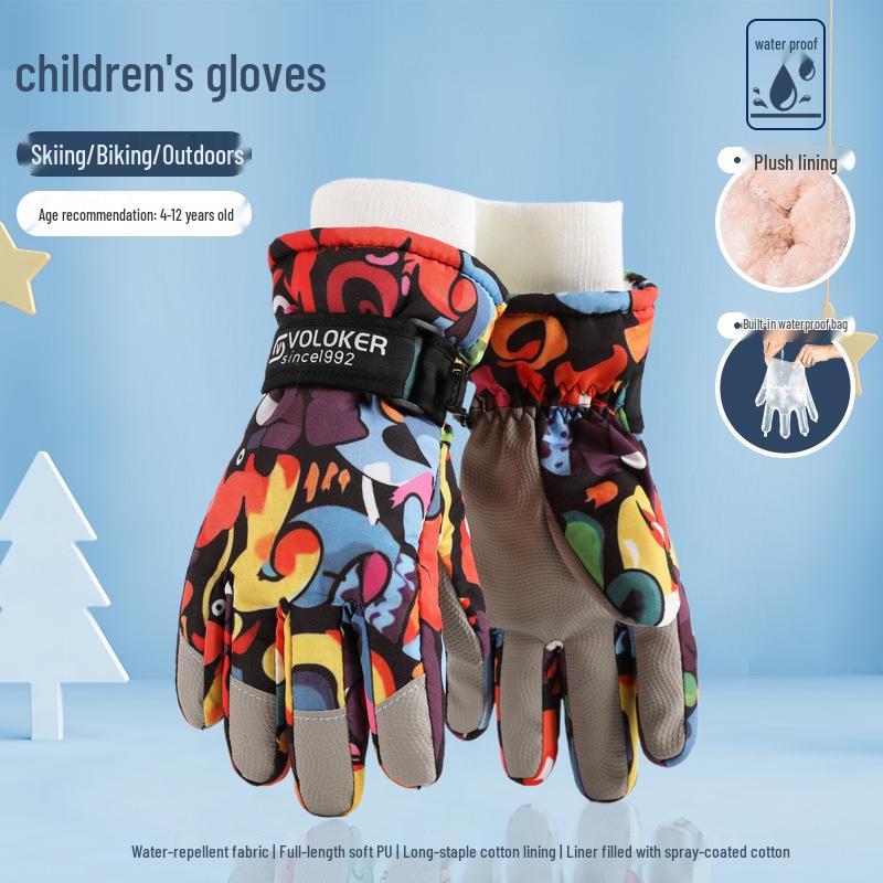 Водонепроницаемые детские горнолыжные перчатки — теплые, нескользящие, утолщенные, с бархатной подкладкой для мальчиков и девочек