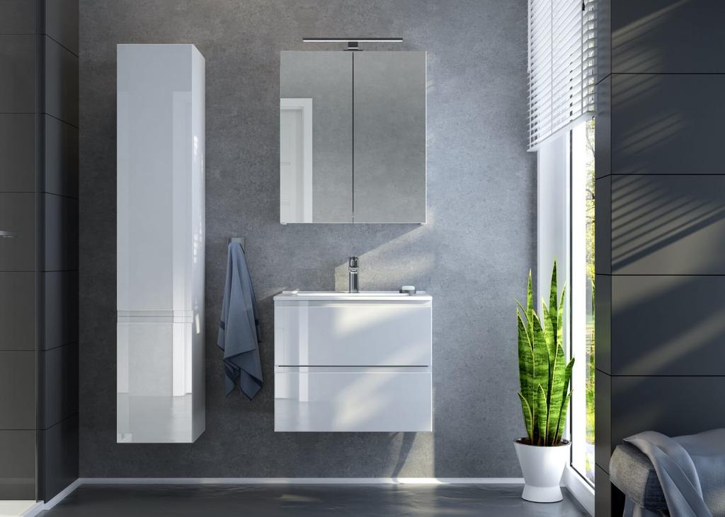 Szafka łazienkowa 60x50 cm wisząca biały połysk z blatem Modus