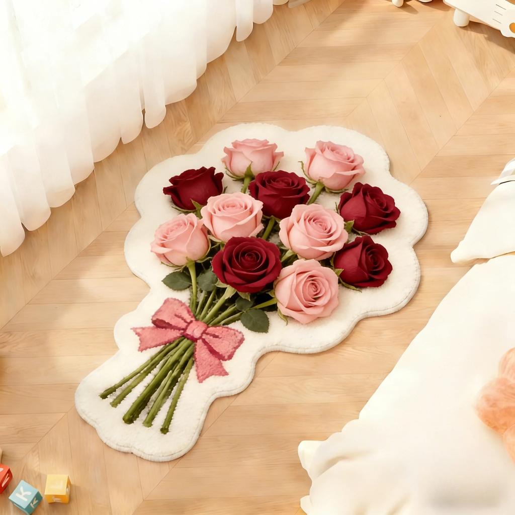 Flower Pattern Bedroom Decor Carpet Irregular Shape Carpets for Living Room Fluffy Soft Bedside Floor Mat Thick Plush Lounge Rug