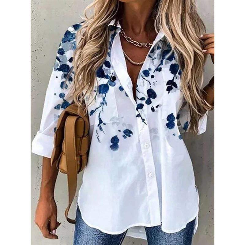 Temperament Women's Shirt, Loose Long-Sleeved Shirt, Women's Casual Printed Top.