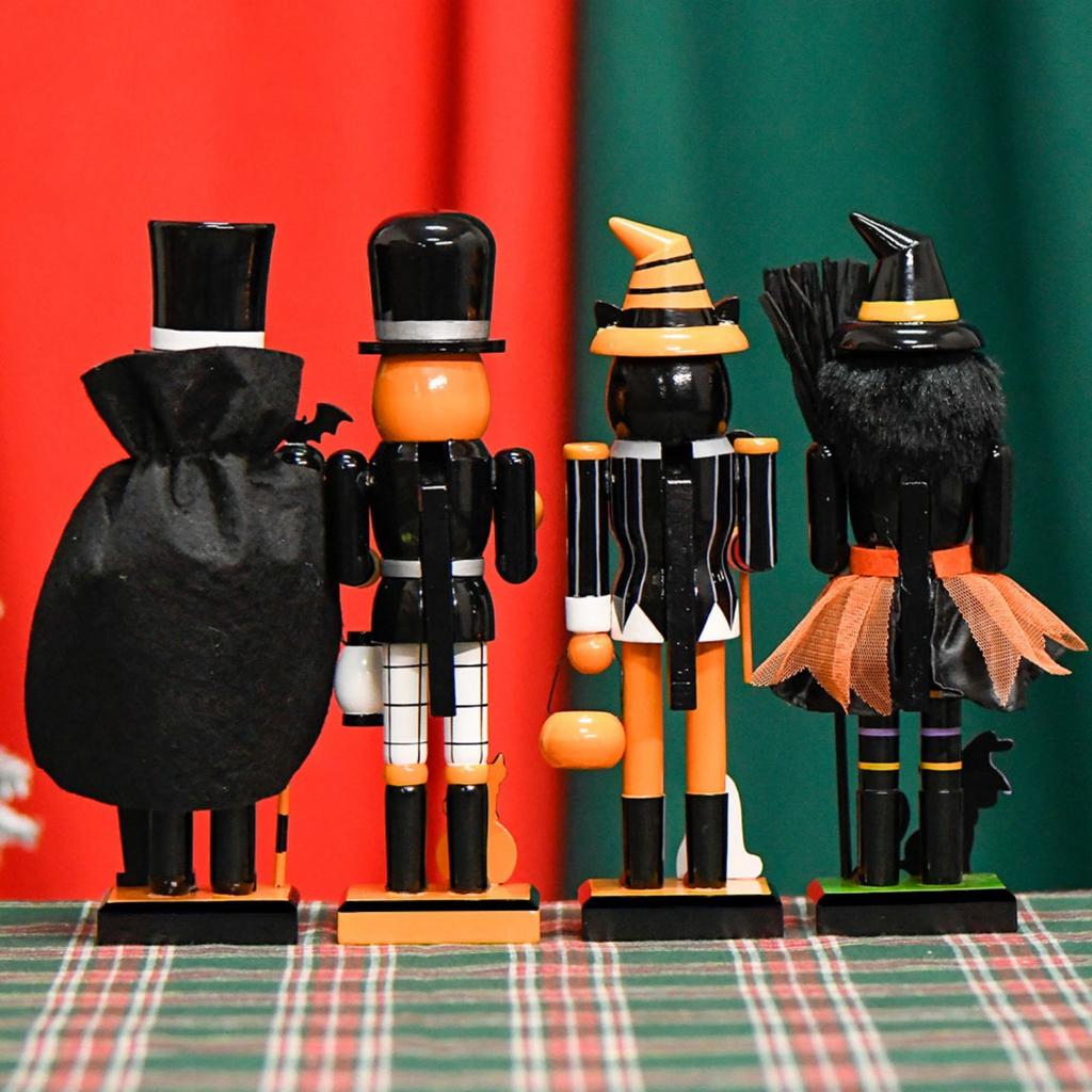 Halloween Nutcracker Party Wooden Skeleton Pumpkin Witch Black Cat Nutcracker Figures Decor for Holiday Tables Desktop Fireplace