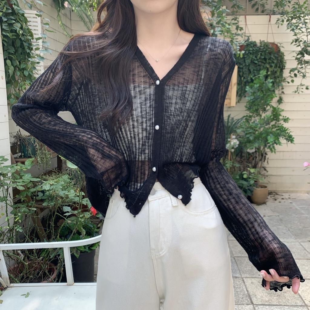 Summer Sun Protection Clothes Cardigan for Women Thin Loose Wood Ears with Shawls Short Student Knitted Ice Silk Shirt