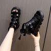 Leather Roman Heightening Sandals Women's Summer 2024 New Fashion Muffin Thick-soled Fish Mouth Shoes Non-slip Hollow Cool School