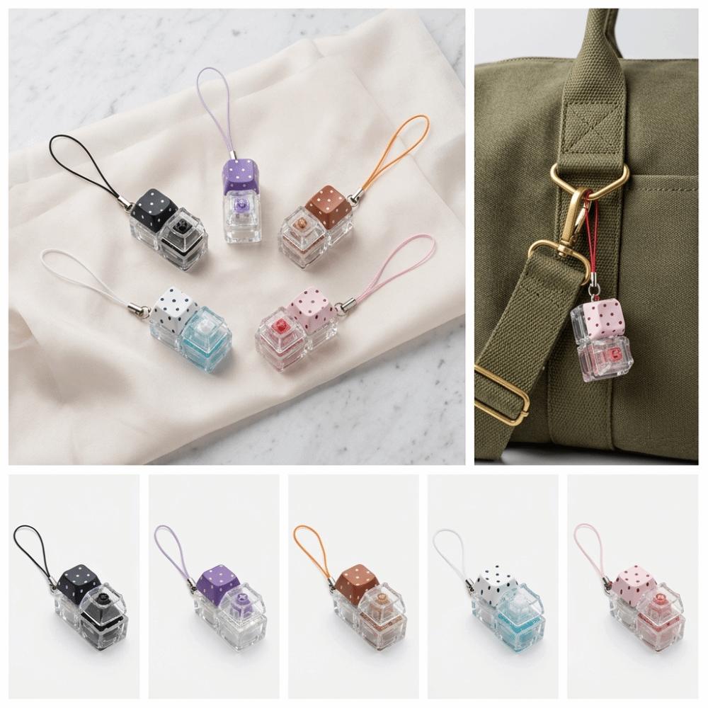 Transparent Base Fidget Keychain Dice Keycap Clicker Pendant Press Toy  Daily Carry