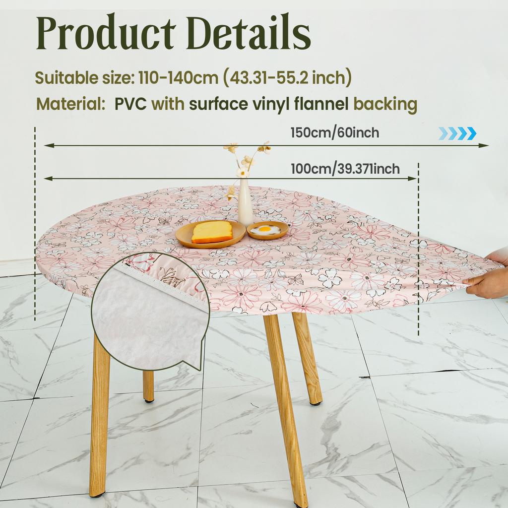 Эластичная круглая скатерть на стол, виниловая водонепроницаемая скатерть с резинкой, многоразовая скатерть с цветочным рисунком для обеденного стола, для защиты стола дома, декор