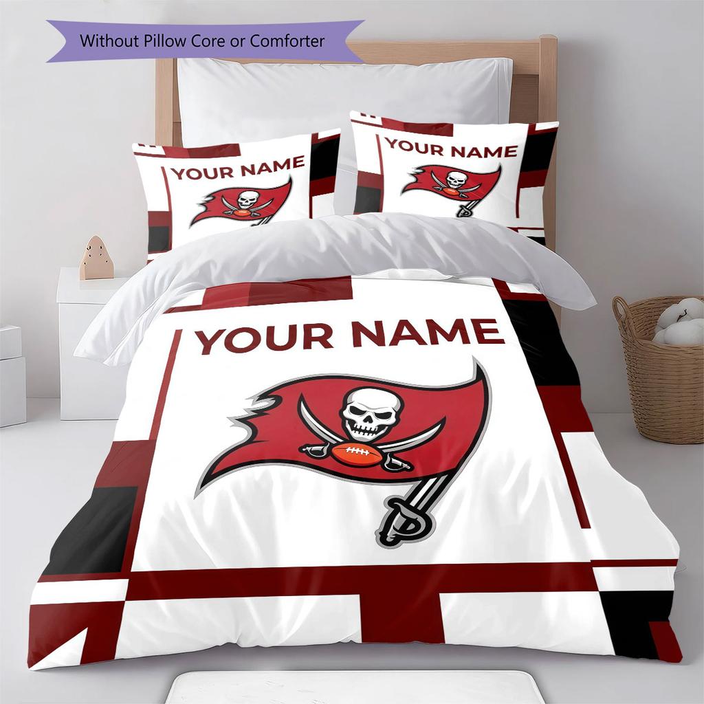 Custom Name,Tampa Bay Buccaneers Pattern Bedding Home Decoration Birthday Gift ( 1 duvet cover + 2 pillowcase, without core),fan merchandise.