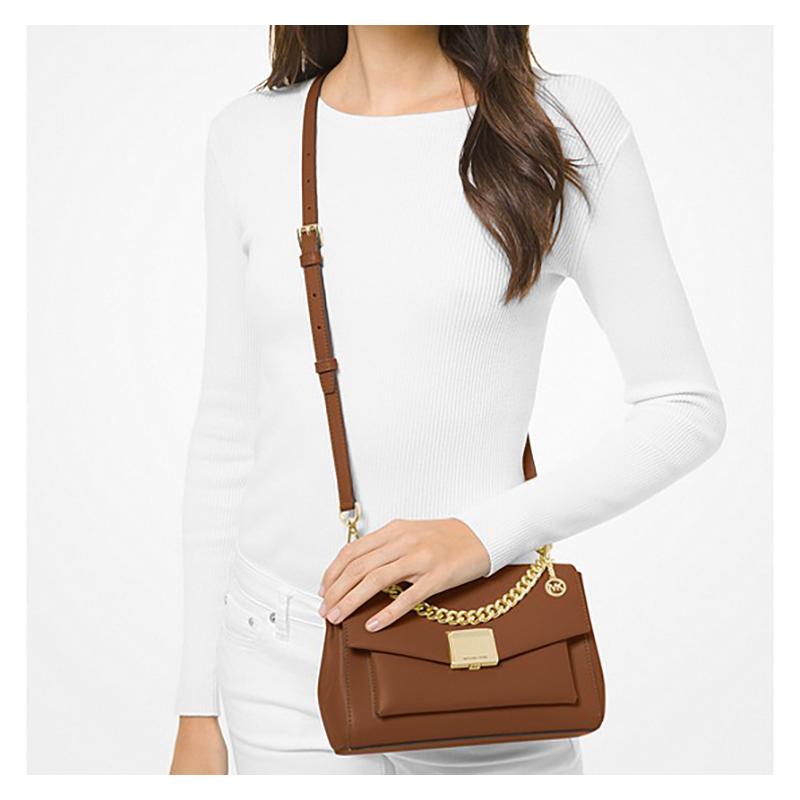 Michael Kors Лита повседневная дорожная цепочка золотая пряжка-раскладушка кожаная сумка-кроссбоди средняя женская коричневая