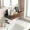 Walnut Finish Bathroom Shelf Strong Grip Bathroom Storage Rack Wall Mounted Organizer  Vanity