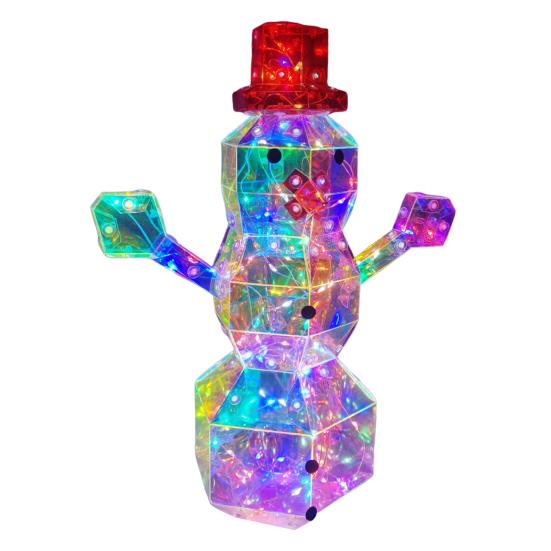 Christmas Prismatic Iridescent Snowman Ornaments LED Light Up Snowman Figurine USB Powered Table Decor for Holiday Decoration