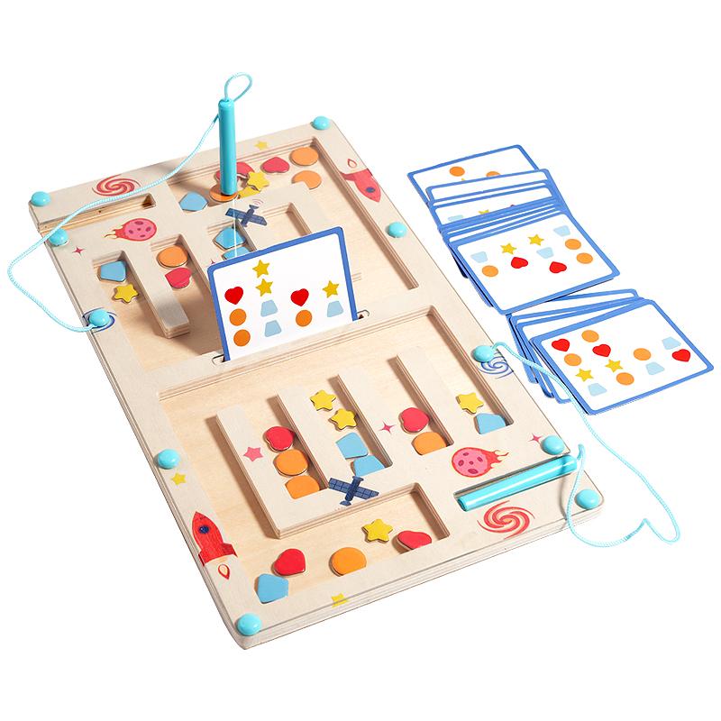 Деревянный Цвет Форма Магнитный Лабиринт Магнитная Сортировка Дорожная Доска Монтессори Игрушка-Пазл Обучающая для Возраста 3+ Мелкая Моторика