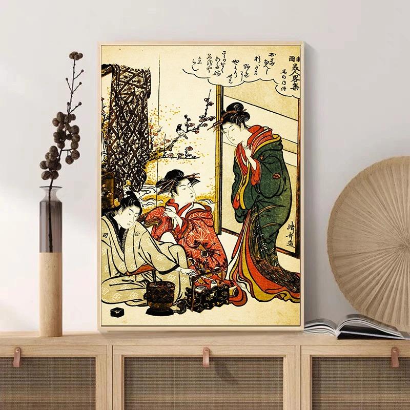 Japanese Geisha Illustration Poster Print Sexy Women Ukiyo E Canvas Painting Antique Asian Wall Art Living Room Home Decor Gifts