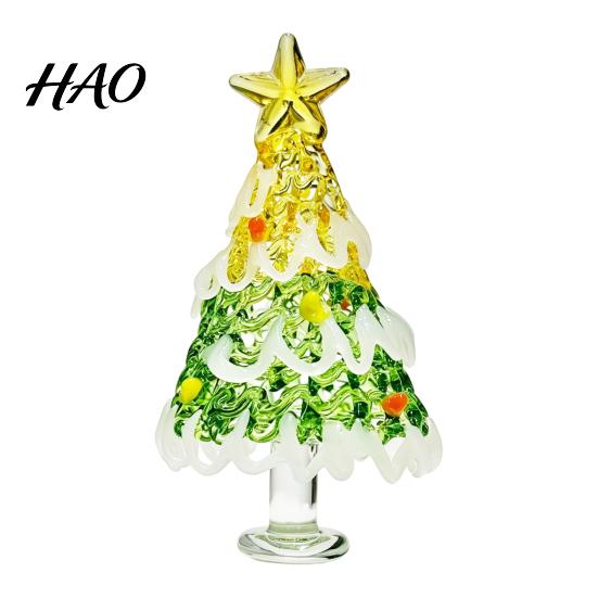 Crystal Tree Desk Ornament Hand Blown Glass Christmas Figurine, Mini Tabletop Ornaments Xmas Ornament, Handmade Desktop Holiday Decoration Decorative