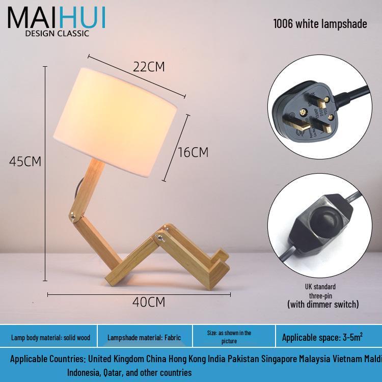 Скандинавский светодиодный прикроватный ночник из массива дерева - настольная лампа-робот