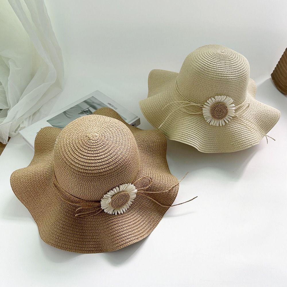 Wide Brim Folding Straw Hats Sun Flower Women's Sun Hat Fashion Bohemian Straw Hat  Vacation