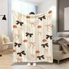 1pc Milky White Background Vertical Stripes Pumpkin Bow Printed Fleece Blanket Suitable for Napping Camping Travel Car Office Lunc