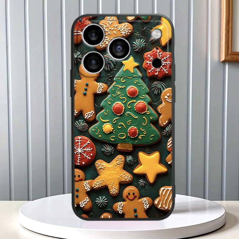 Дизайн рождественской подарочной коробки для Apple iPhone 17 16 16E 15 14 13 12 11 Pro Max Plus Черный Мягкий Силиконовый Чехол для Телефона