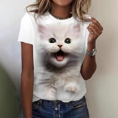 Женская летняя футболка с круглым вырезом и короткими рукавами, женский повседневный универсальный топ, футболка с принтом животных