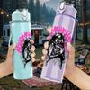 1PC Pink spiky hair female band print 750ml colorful plastic sports water bottle leakproof pop up lid with straw for outdoor work home use