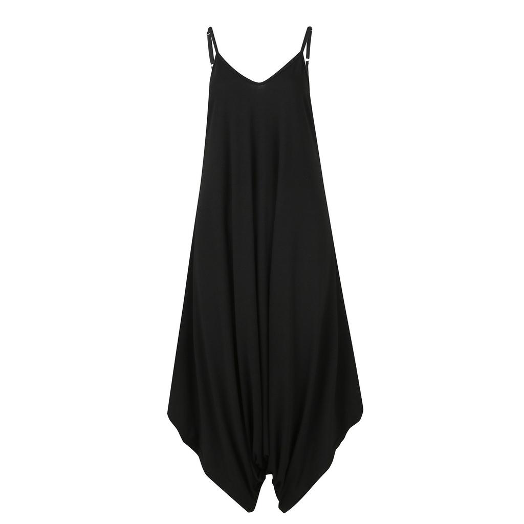 Fashion V-Neck Camisole Jumpsuit For Womens Adjustable Spaghetti Straps Vintage Romper Jumpsuit With Pocket
