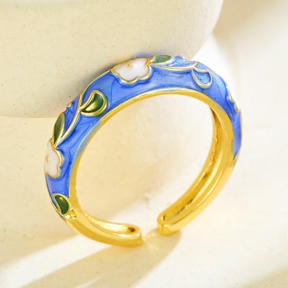 Colorful Flower Open Ring Versatile Drip Glazing Ring Unisex Oil-Drop Enamel Ring  Gift