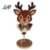 Funny Office Desk Toys Retro Wooden Christmas Ornaments Gingerbread Man/Reindeer/Snowman Figurine with Spring Base Cute Desktop Healing Ornaments