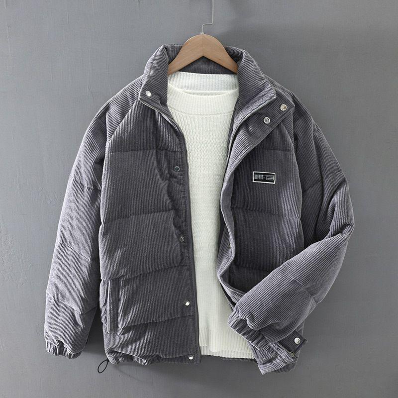 Мужская ретро вельветовая зимняя куртка - Толстая, теплая, однотонная, короткий силуэт