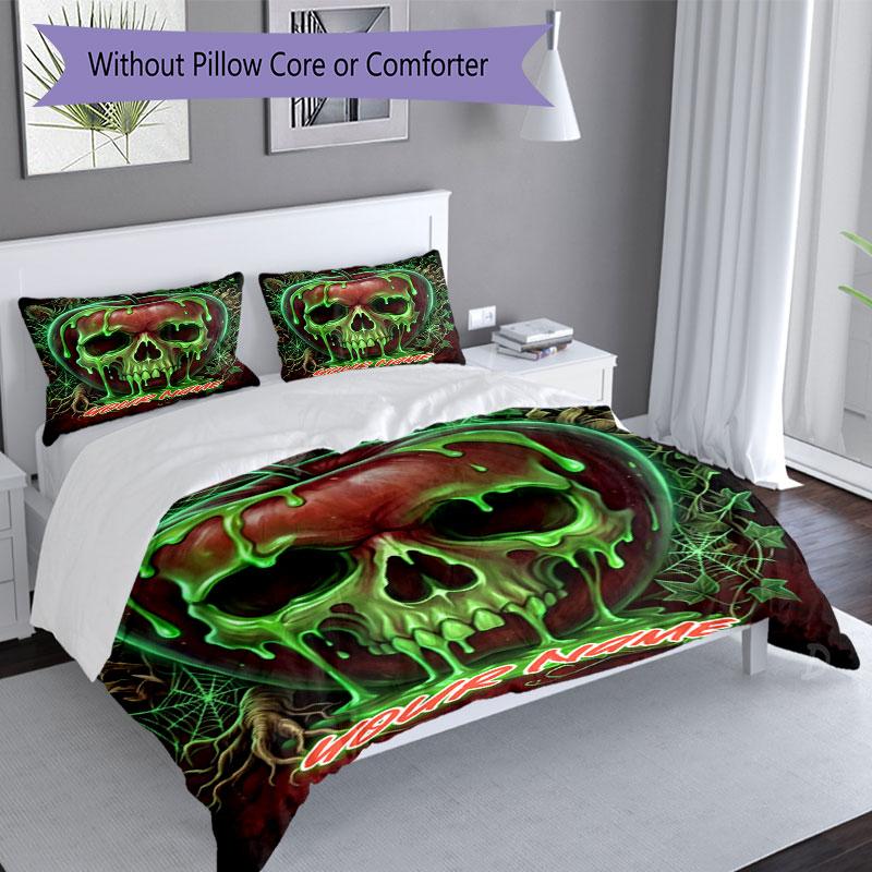 3PC Custom Name Gothic Apple Skull Artwork Bedding Set Printed Bedding Set Duvet Cover Closure Includes 1 Duvet Cover & 2 Pillowcases for All Seasons