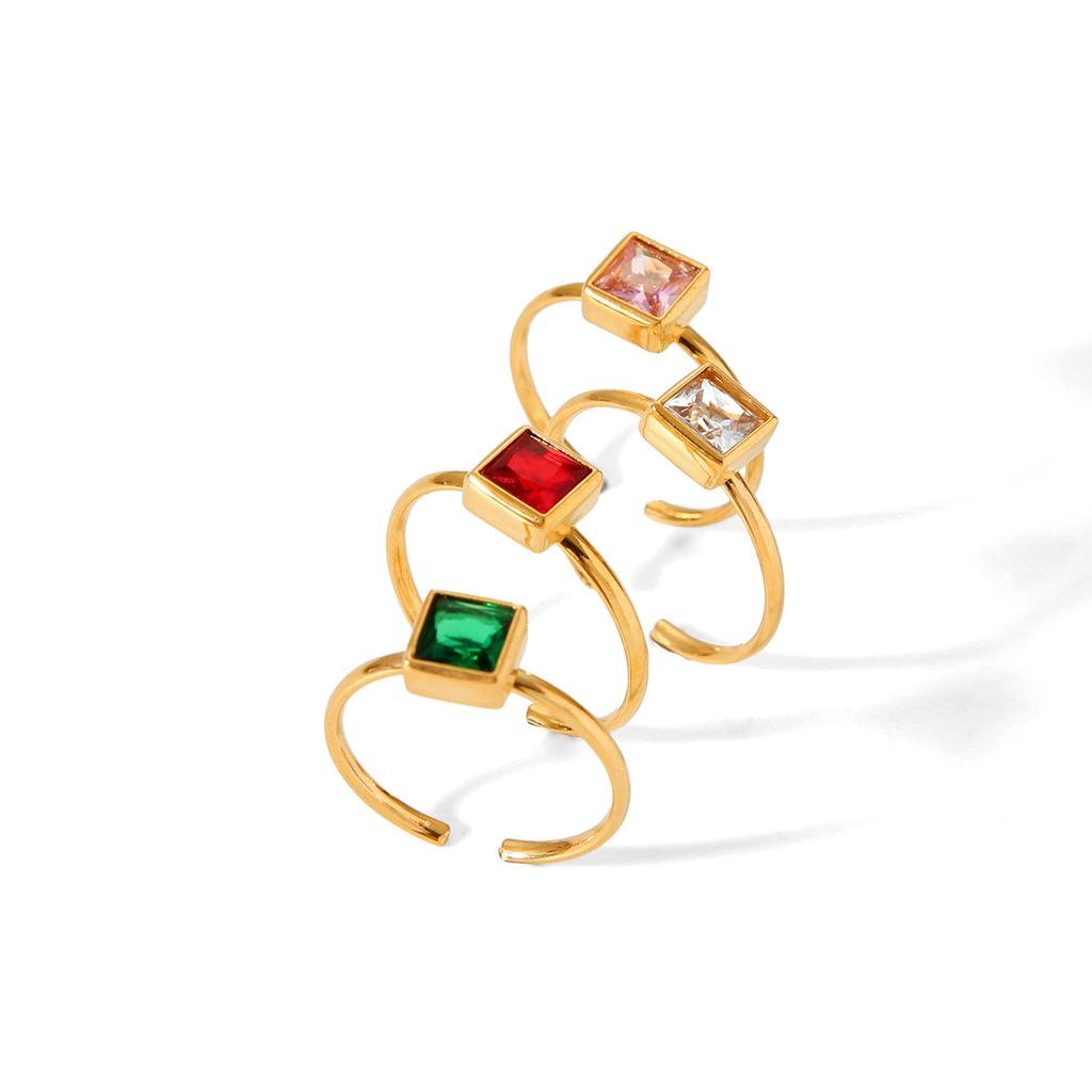 Titanium Steel Ring for Women, Niche Light Luxury High-end Stainless Steel Plated with 18K Gold, Inlaid Square Zircon Ri