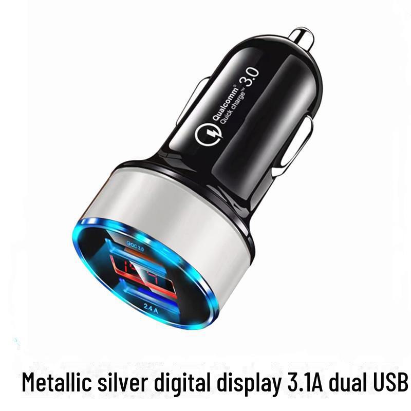 Автомобильное зарядное устройство с двумя USB и быстрой зарядкой с PD и цифровым дисплеем