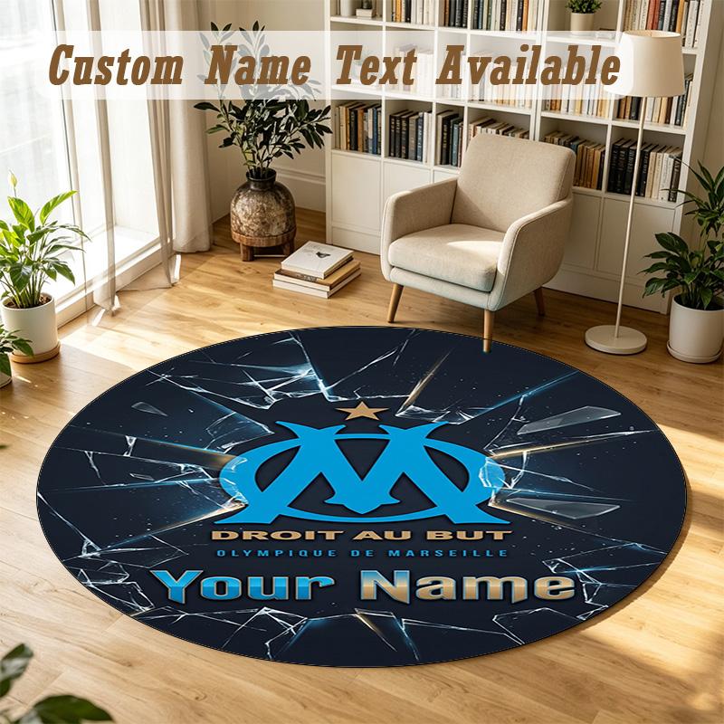 Round Rug Custom NameOlympique Marseille FC Pattern Non Slip Carpet Home Floor Decor
