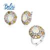 Light Luxury Multi-colored Natural Opal Tourmaline Gorgeous Gemstone Ring Earring Set for Women's Anniversary Party S925 Silver