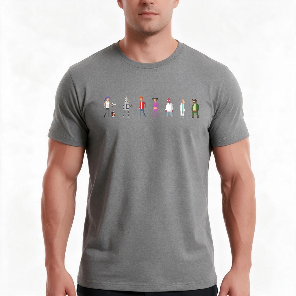 Planet Express Crew Pixel Portraits Tshirt Summer Casual Cotton Tee Oversized Streetwear Tops Vintage Graphic Print
