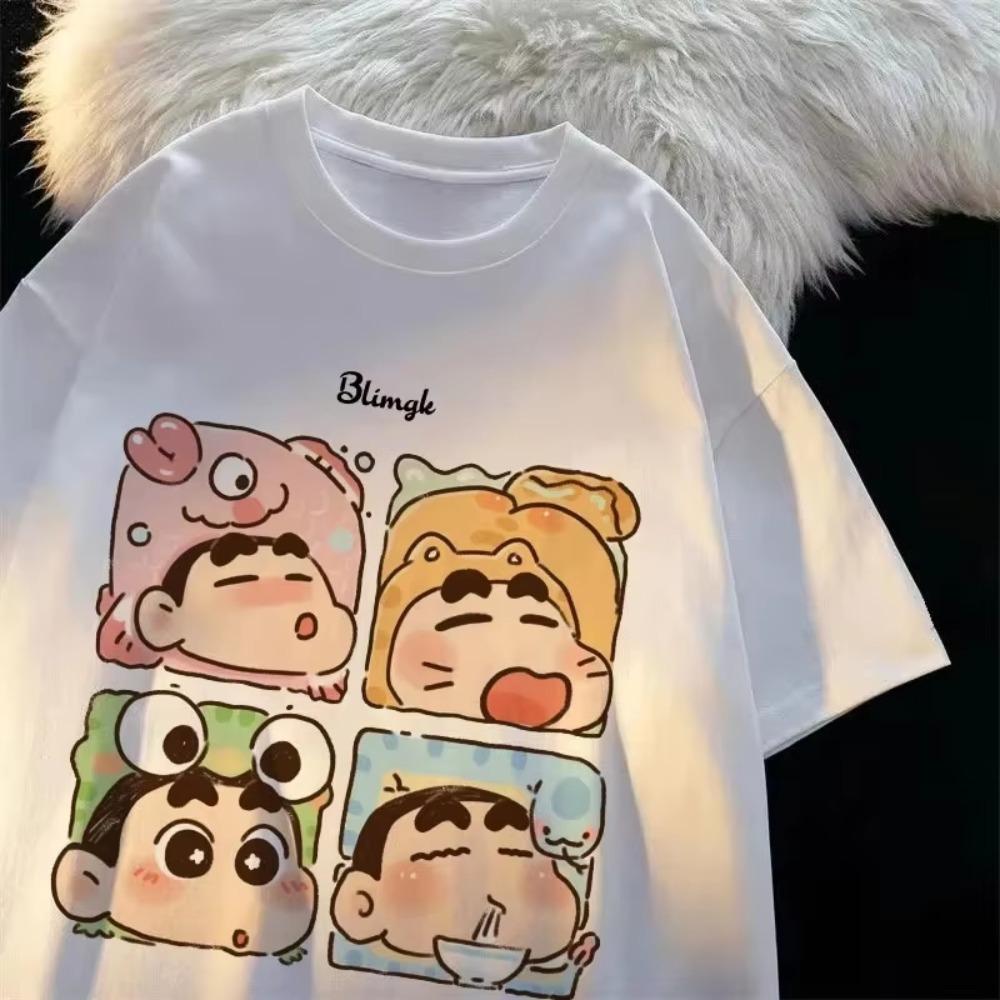 2025 New Cute Cartoon Crayon Shinchan Cotton Short Sleeve TShirt for Unisex Women Fashionable Trendy Style Crew Neck Top