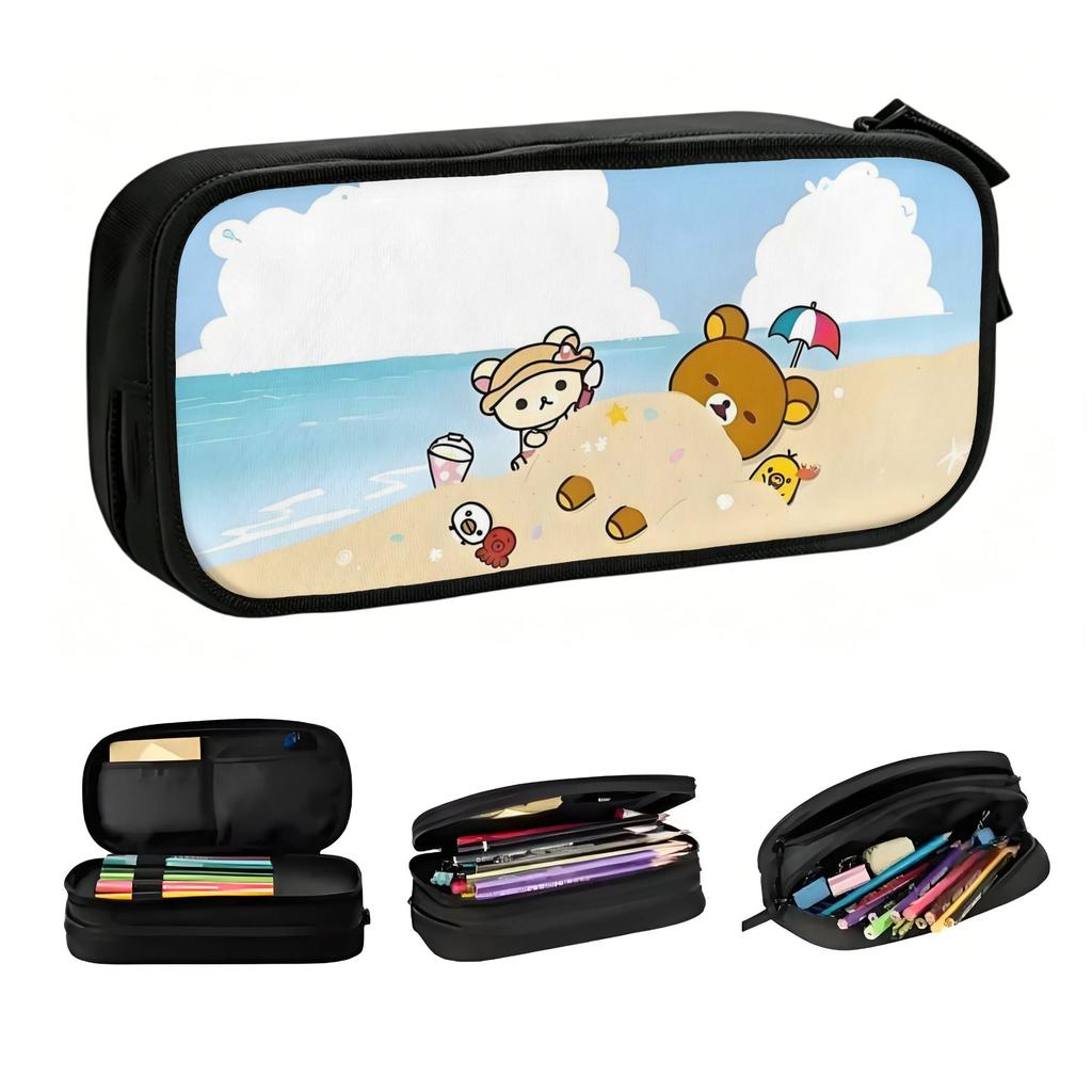 Cartoon Rilakkuma Cute Pencil Case Girls Boys Large Capacity Anime Cute Pencil Bag Students Stationery