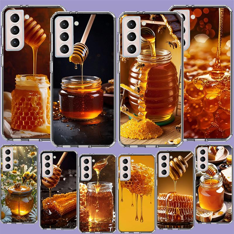 Golden Honey Dripping From Honeycomb Phone Case For Samsung Galaxy S25 Edge S24 S23 FE S21 S20 S10 Plus S22 S26 Ultra Cover Clea