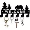 Metal Key Rack Wall Mounted Black Storage Box 6 Hooks Bear Pine Tree Design Home Decoration Gift