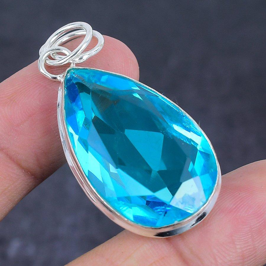 Швейцарский голубой топаз драгоценный камень медный ювелирный кулон 2,01"