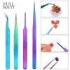 Colorful Stainless Steel Nail Art Tweezers Precision Anti Static Eyelash Tweezers Make Up Tool Accessories