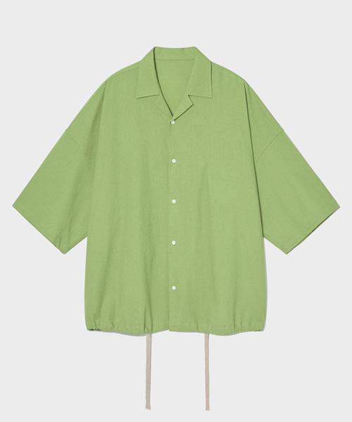 VTWO Linen Open Collar Boxy Shirt_Green