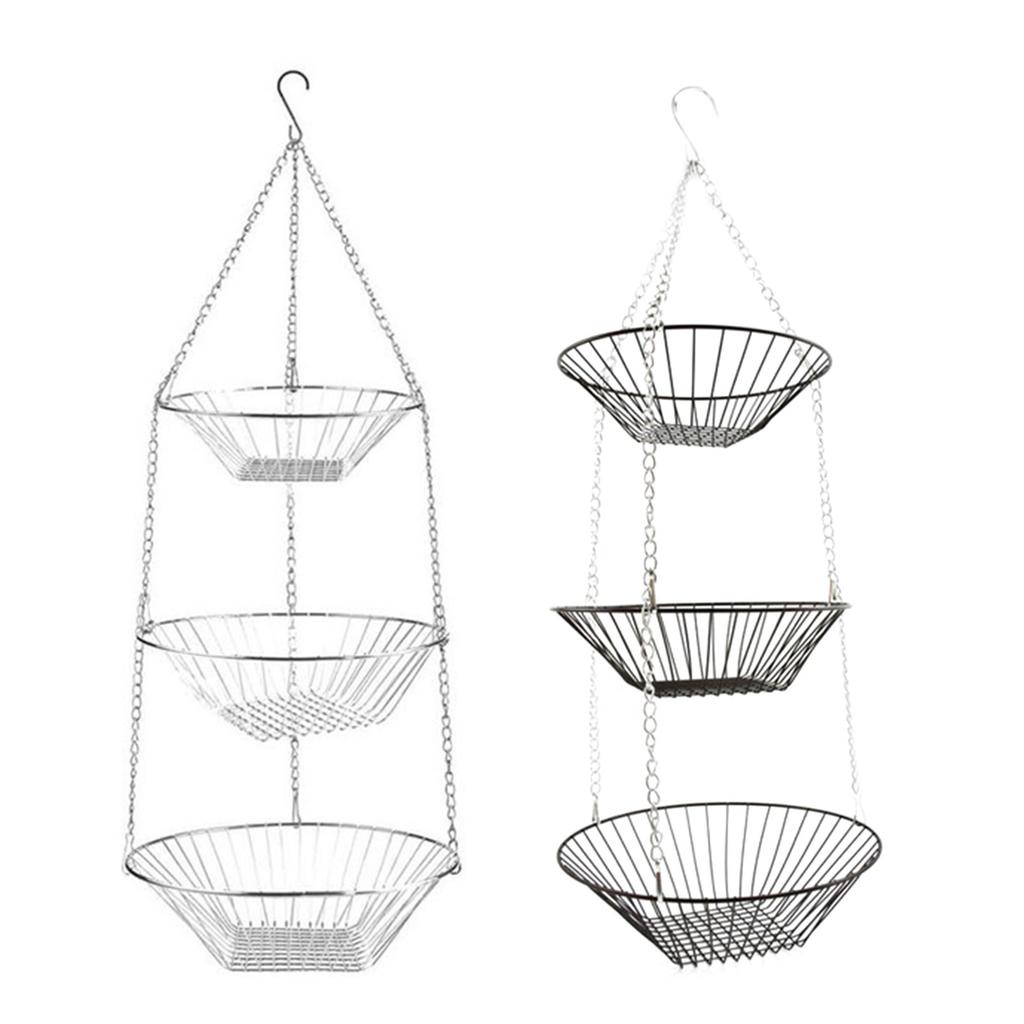 3 Tiers Fruit Basket Vegetable Kitchen Storage Baskets Wire Chain Hanging Space Saving Fruit Plant Storage Basket Decor